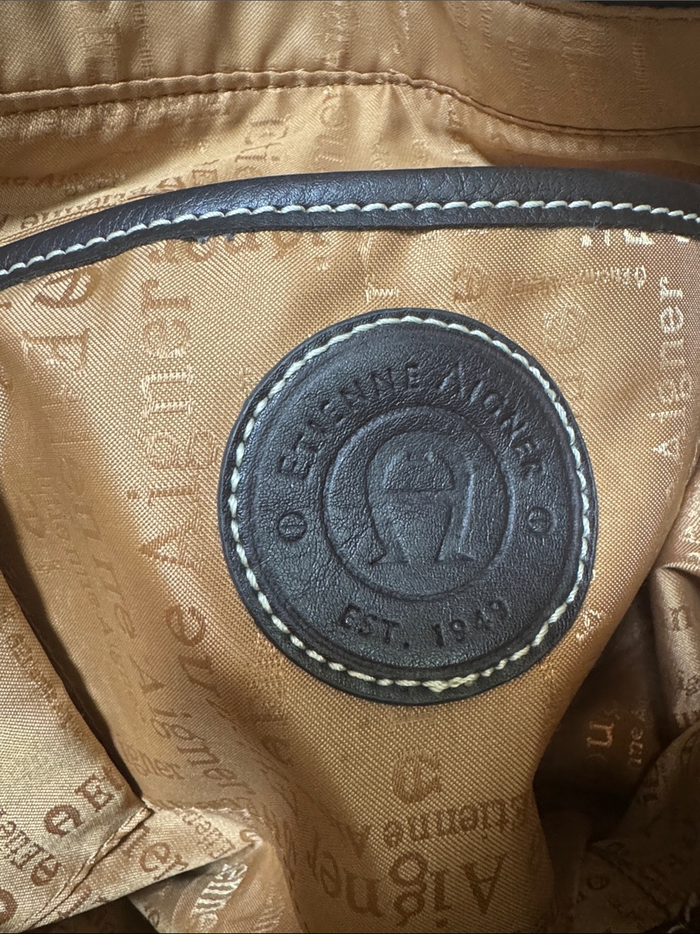 Etienne Aigner Beige Canvas Tote bag purse with Dark Brown leather Trim/gold - Picture 8 of 11